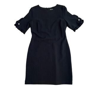Karl Lagerfeld Pearl Button Ruffle Sleeve LBD Black Shesth Dress Size 8